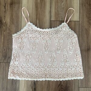 Anthropologie (Tiny) Lace Tank Top – Blush Pink, Boho Romantic Crop Top